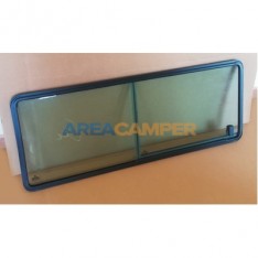 Complete sliding window in right sliding door LHD (08/1985-07/1992), black frame and greenish tint