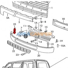 Guia direita grade frontal inferior radiador VW T4 (1996-2006), modelos com frente longa