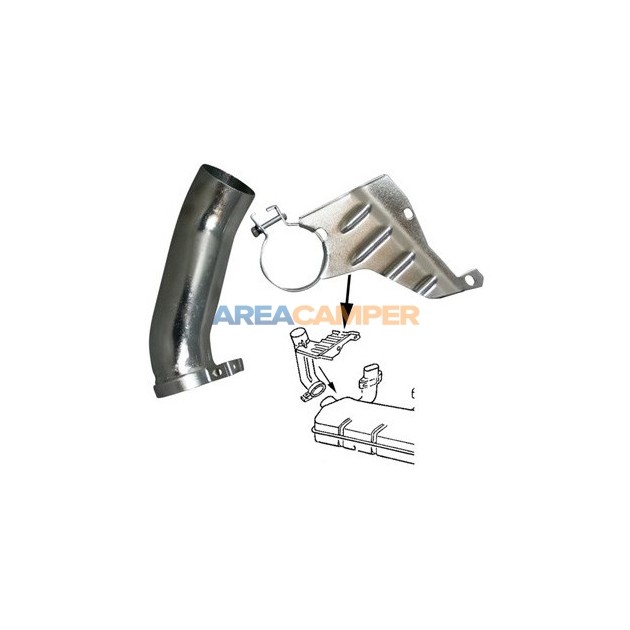 Warm air evacuation elbow from left heat exchanger 1.7L to 2.0L VW T2 and VW T3 engines, 08/1971-12/1982